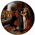 A Flemish Proverb 'A Wife Hiding Her Infidelity From Her Husband Under A Blue Cloak' by Pieter the Younger Brueghel